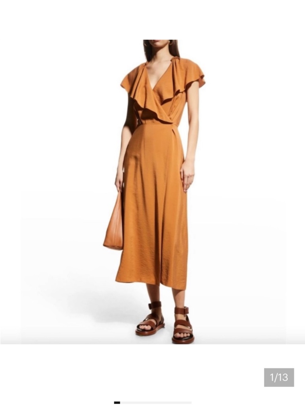 Vince Ruffle V-Neck Midi Dress